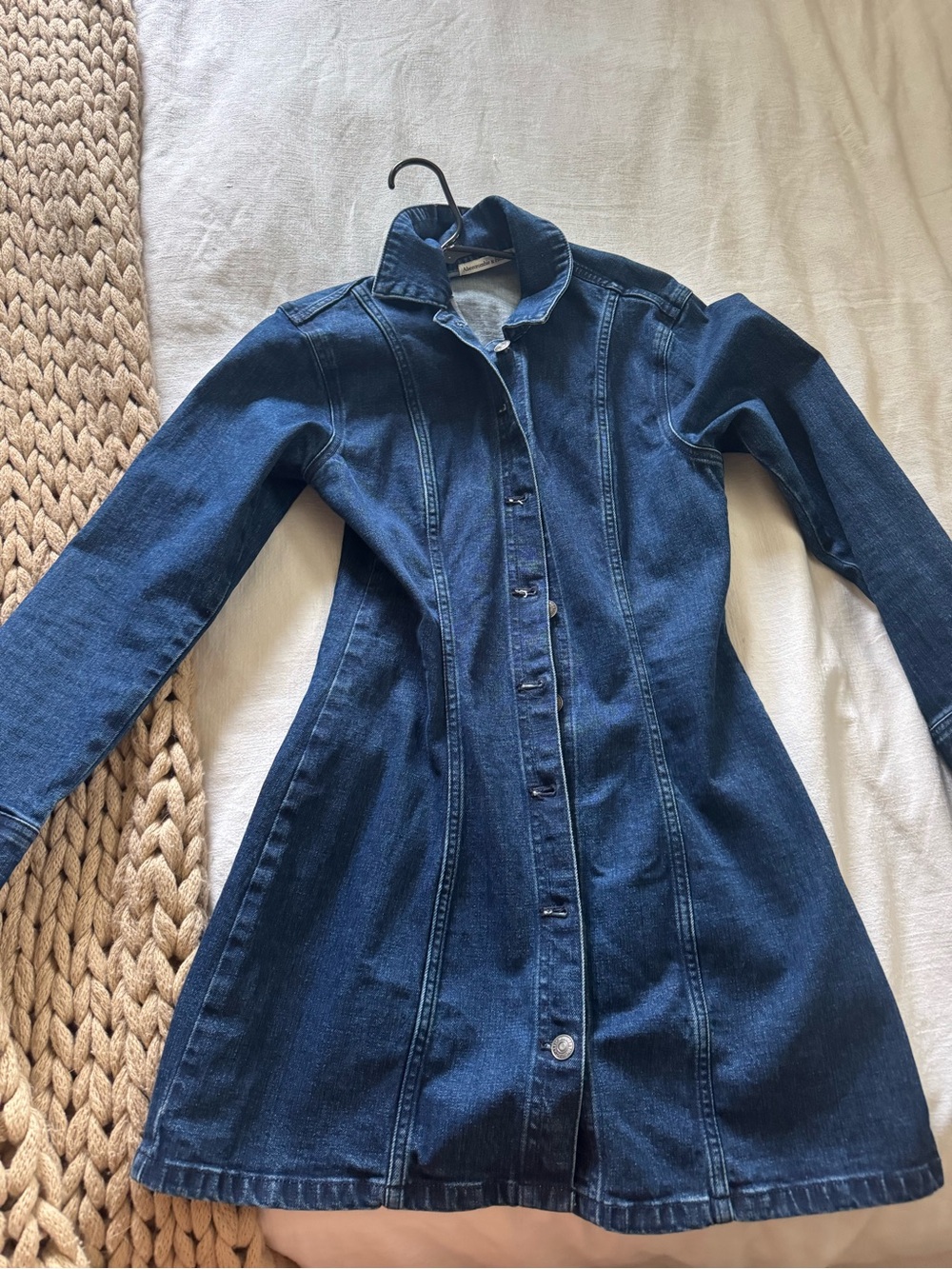 Abercrombie & Fitch Dark Blue Denim Long-Sleeve Shirt Dress